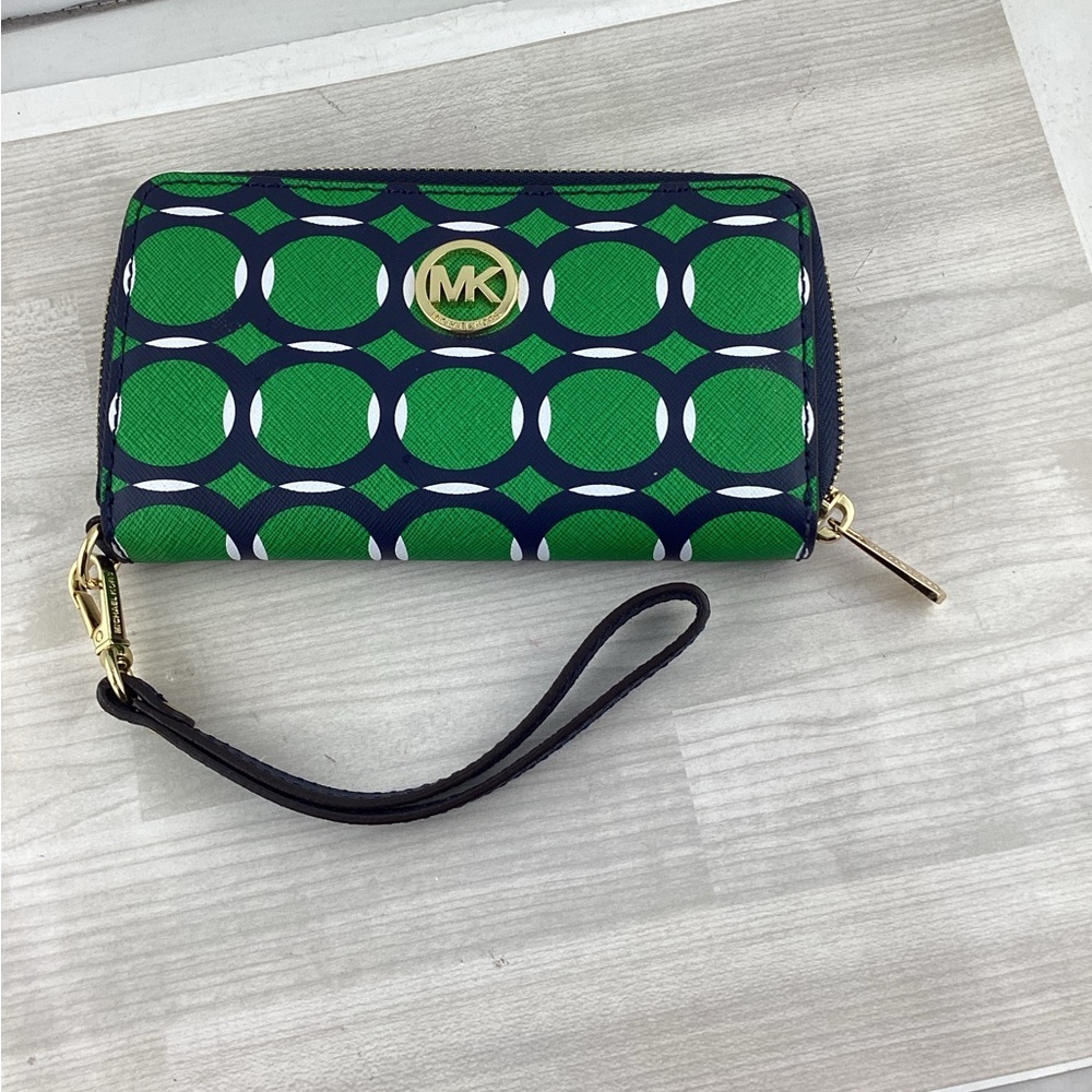 Michael Kors Green and Blue Geometric Wristlet